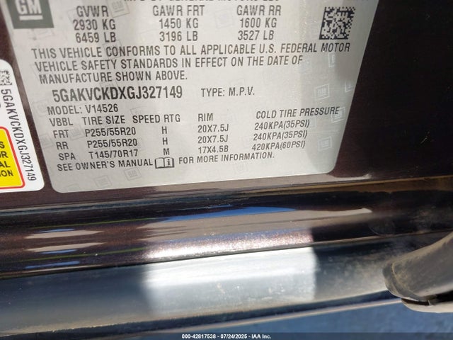 5GAKVCKDXGJ327149 Buick llt - sidi, alum, 60 degrees
