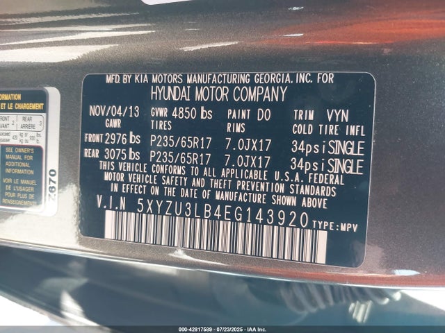 5XYZU3LB4EG143920 Hyundai gdi theta