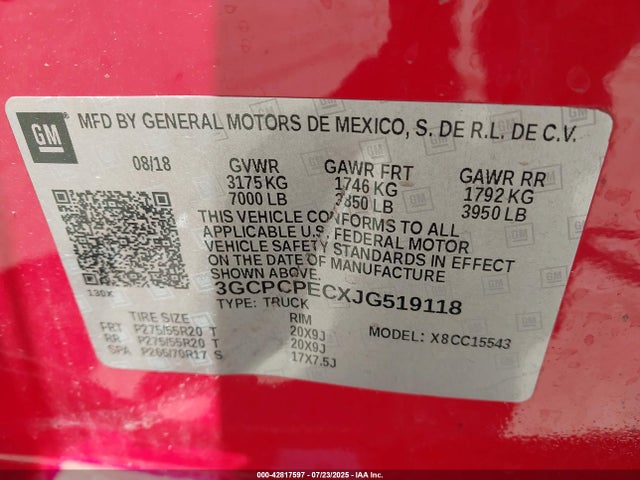 3GCPCPECXJG519118 Chevrolet l83 - sidi: spark ignited direct injection, vvt: variable valve timing, afm, e85 max, alum