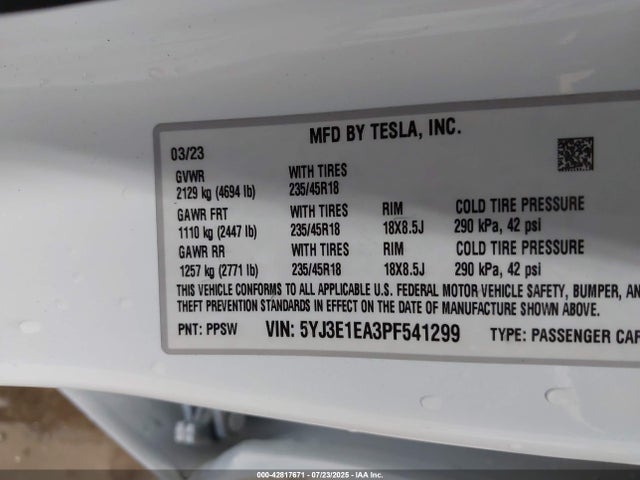 Tesla 2023 2023 5YJ3E1EA3PF541299 Image 9