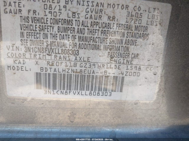 Nissan Versa 2020 3N1CN8FVXLL808303 Image 9