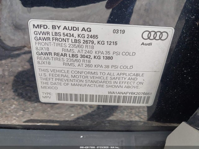 2019 AUDI Q5 WA1ANAFY6K2076851 Photo 8