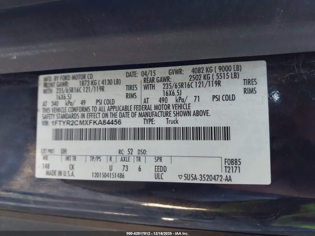 1FTYR2CMXFKA84456 Ford 2015