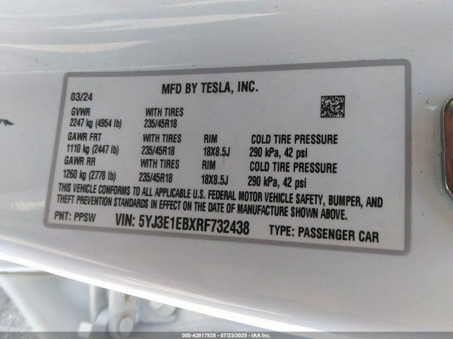 2024 TESLA MODEL 3 5YJ3E1EBXRF732438 Photo 8
