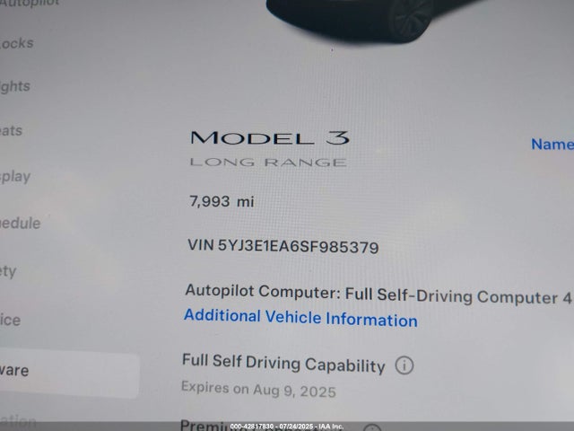 5YJ3E1EA6SF985379 Tesla MODEL 3
