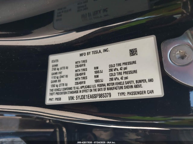 2025 TESLA MODEL 3 5YJ3E1EA6SF985379 Photo 8