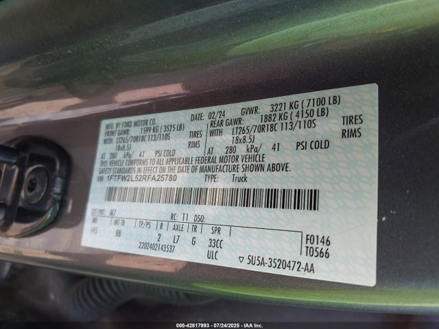 Ford 5.0l-4v 2024 1FTFW2L52RFA25780 Image 9