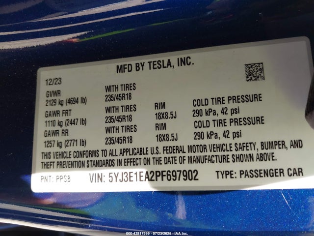 2023 TESLA MODEL 3 5YJ3E1EA2PF697902 Photo 8