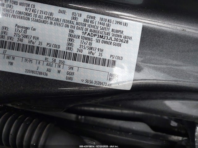 1FADP3M23JL303628 Ford 2.0l gdi