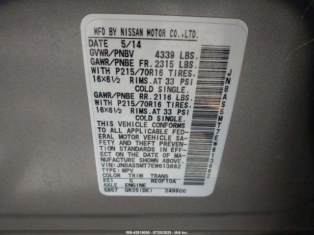 Nissan Rogue Select 2014 JN8AS5MT7EW613662 Image 9