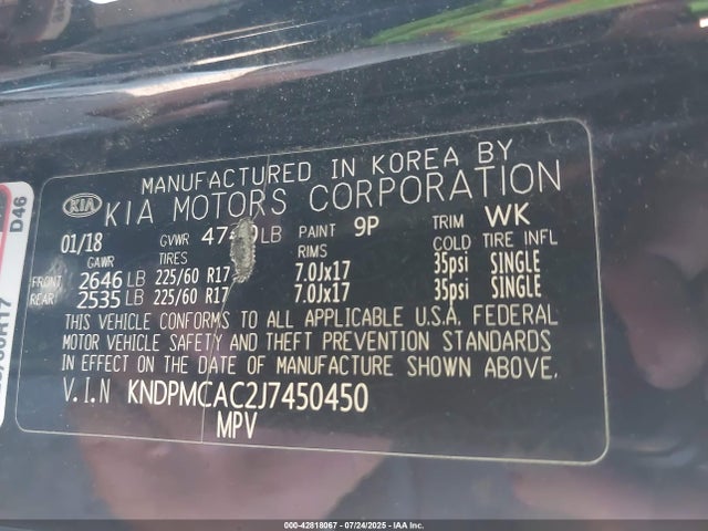KIA gdi theta ii 2018 KNDPMCAC2J7450450 Image 9