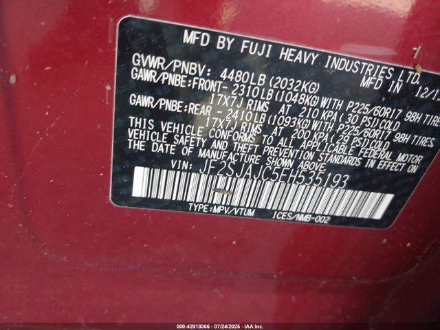 Subaru 2.5na u5 2014 JF2SJAJC5EH535193 Image 9