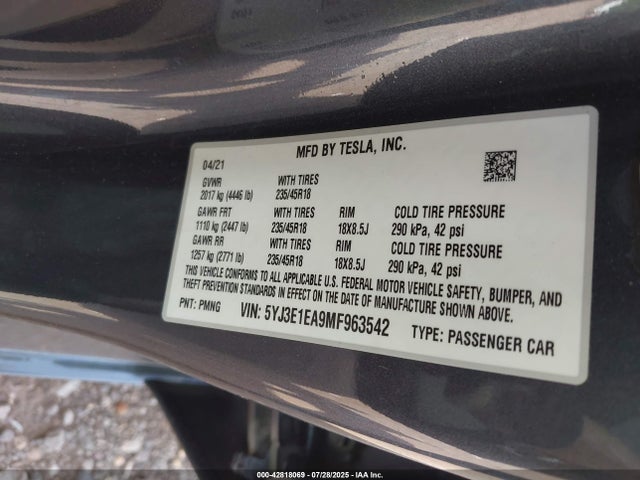 2021 TESLA MODEL 3 5YJ3E1EA9MF963542 Photo 8