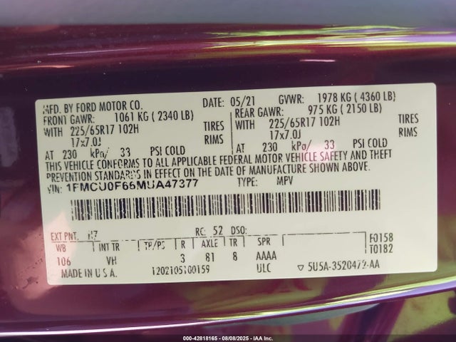 Ford dragon di tc 2021 1FMCU0F66MUA47377 Image 9