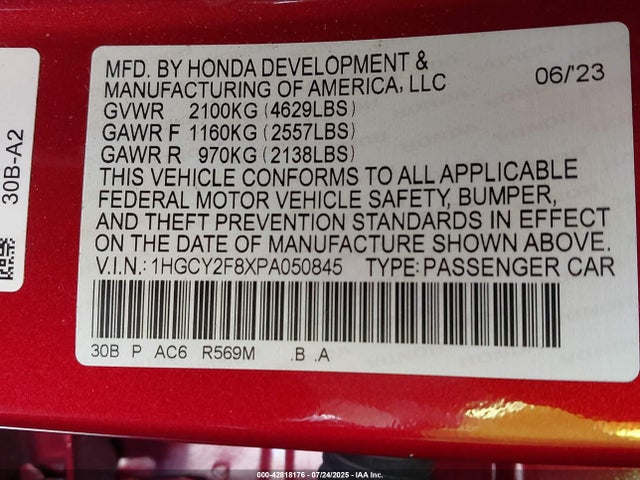 1HGCY2F8XPA050845 Honda lfc5