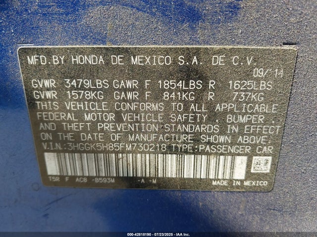 3HGGK5H85FM730218 Honda l15b1