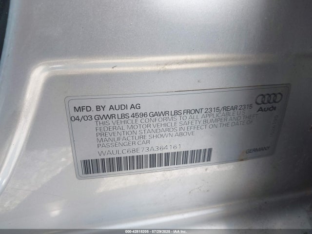 2003 AUDI A4 WAULC68E73A364161 Photo 8