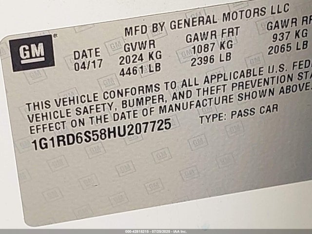 1G1RD6S58HU207725 Chevrolet l3a - di: direct injectio, vvt: variable valve timing, hybrid, gen 1