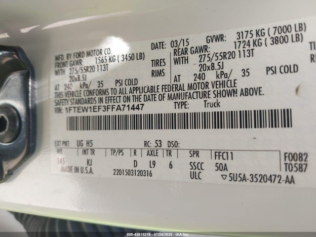 1FTEW1EF3FFA71447 Ford F-150