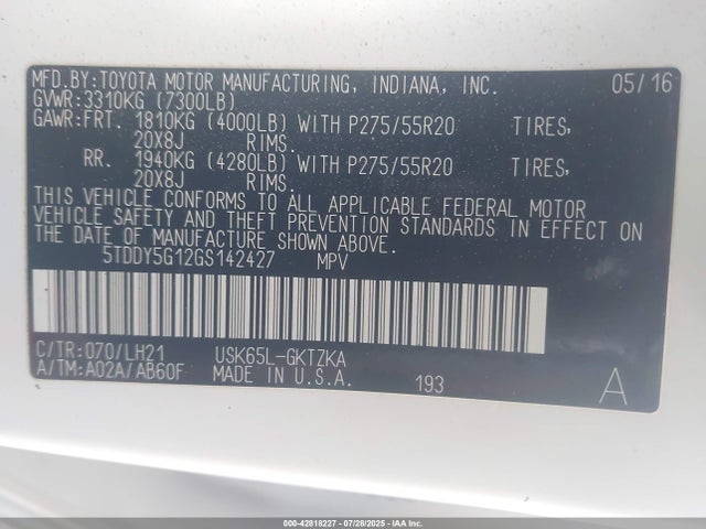 5TDDY5G12GS142427 Toyota 3ur-fe
