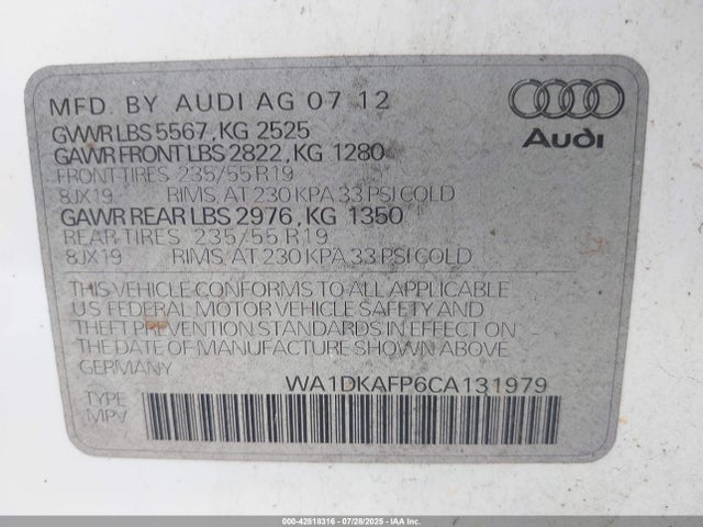 2012 AUDI Q5 WA1DKAFP6CA131979 Photo 8