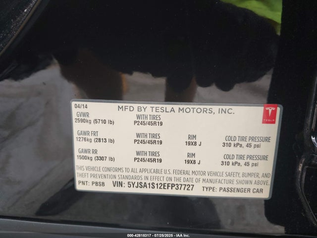 2014 TESLA MODEL S 5YJSA1S12EFP37727 Photo 8