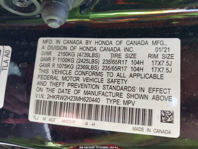 2HKRW2H23MH620440 Honda l15be