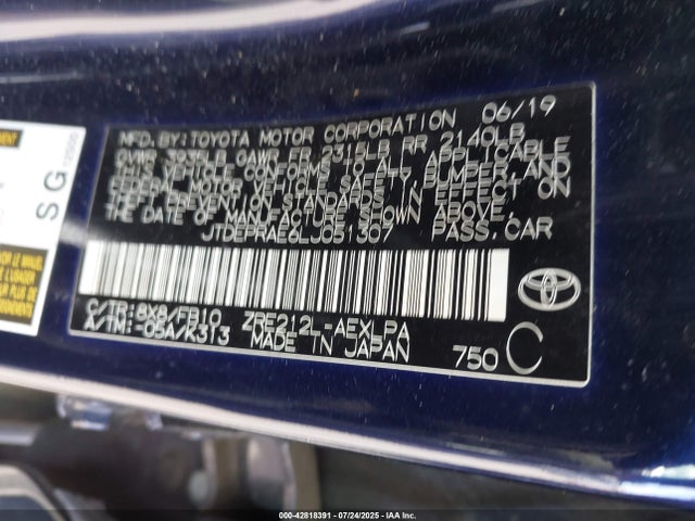 JTDEPRAE6LJ051307 Toyota 2zr-fae