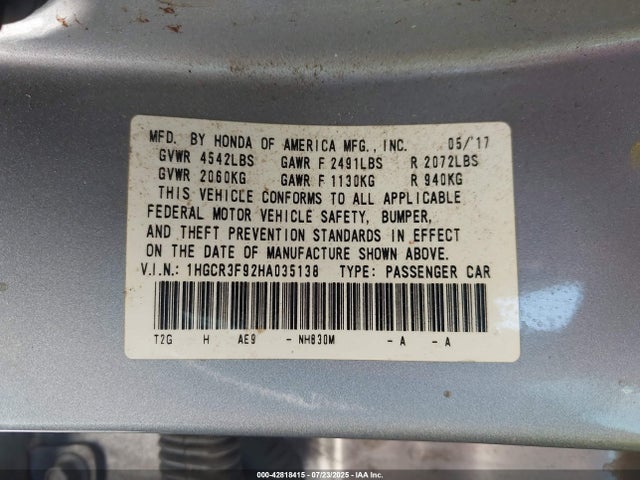 1HGCR3F92HA035138 Honda Accord Touring V6