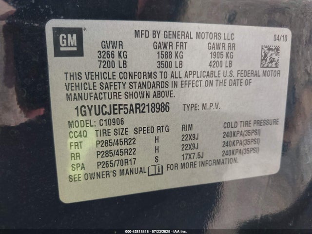 2010 CADILLAC ESCALADE ESV 1GYUCJEF5AR218986 Photo 8