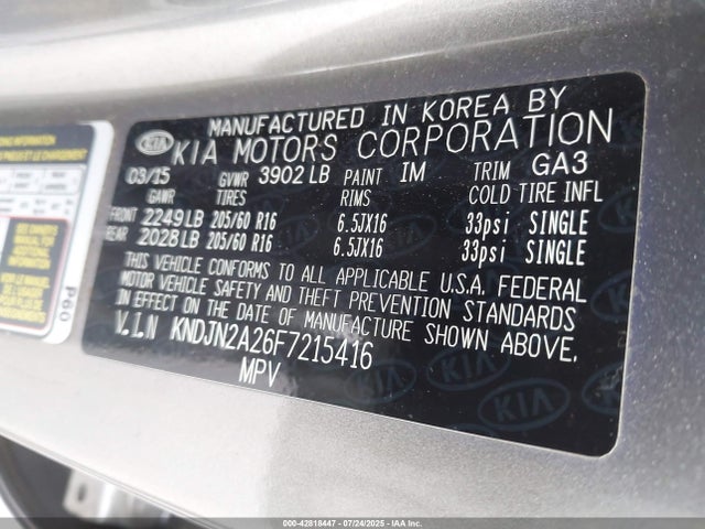 KNDJN2A26F7215416 KIA dohc gdi gamma