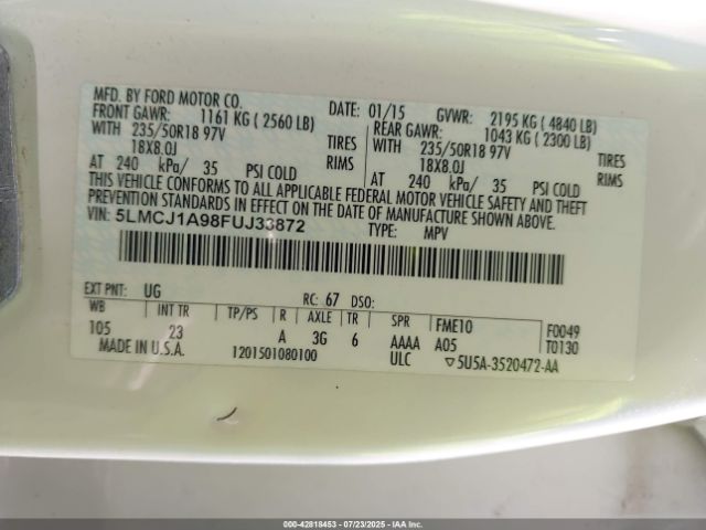 2015 LINCOLN MKC 5LMCJ1A98FUJ33872 Photo 8