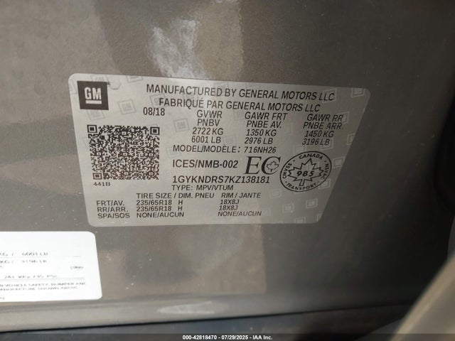 2019 CADILLAC XT5 1GYKNDRS7KZ138181 Photo 8