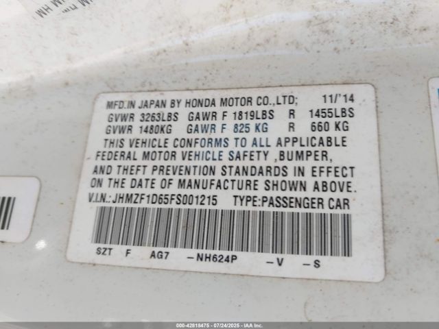 2015 HONDA CR-Z JHMZF1D65FS001215 Photo 8