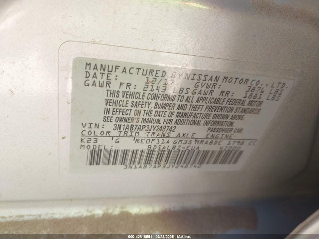 3N1AB7AP3JY248742 Nissan 2018