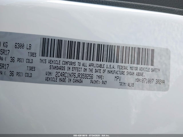 2C4RC1N76JR359256 Chrysler Pacifica