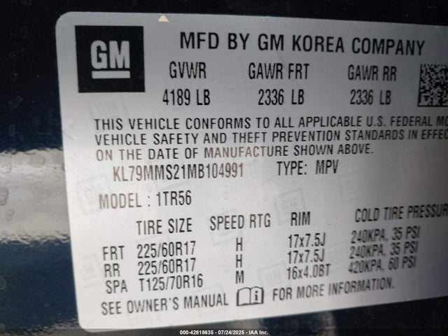 Chevrolet lih - e0-15, di, l3, vvt, alum, css prime 2021 KL79MMS21MB104991 Image 9