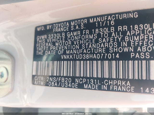 VNKKTUD38HA077014 Toyota 1nz-fe