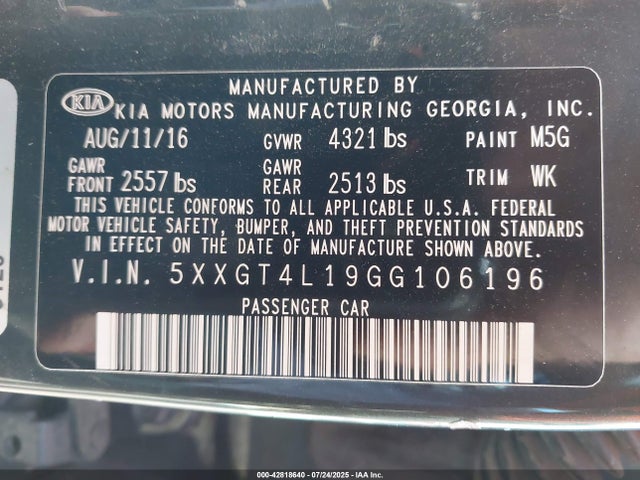 5XXGT4L19GG106196 KIA t-gdi gamma