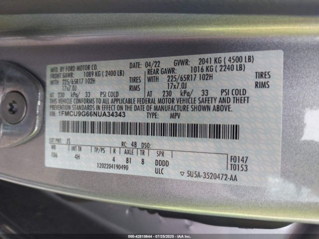 2022 FORD ESCAPE 1FMCU9G66NUA34343 Photo 8