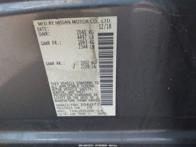 2019 NISSAN LEAF 1N4AZ1CP8KC306072 Photo 8