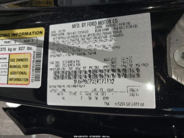 3FA6P0G7XLR171132 Ford 2020