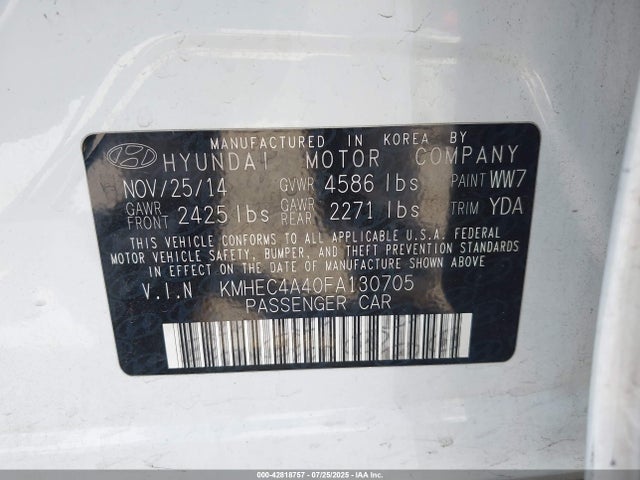 Hyundai dohc mpi theta ii 2015 KMHEC4A40FA130705 Image 9