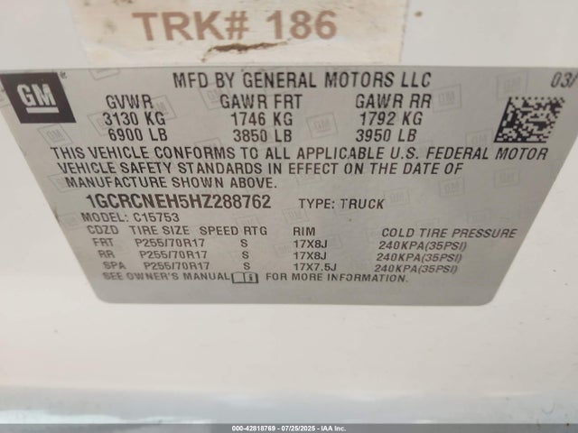 1GCRCNEH5HZ288762 Chevrolet lv3 - gen 5, sidi, vvt: variable valve timing, e85 max, alum