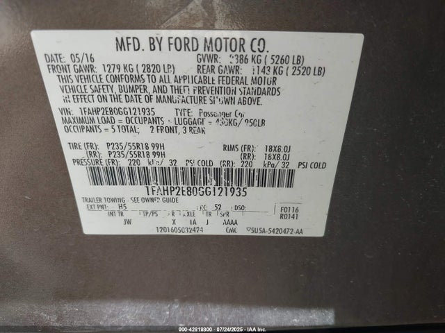 Ford 2016 2016 1FAHP2E80GG121935 Image 9