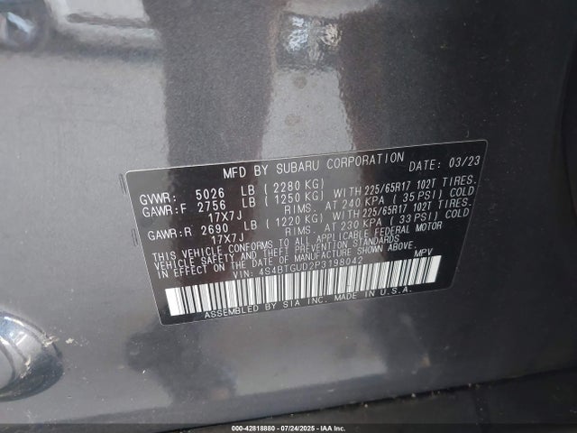 4S4BTGUD2P3198042 Subaru u4
