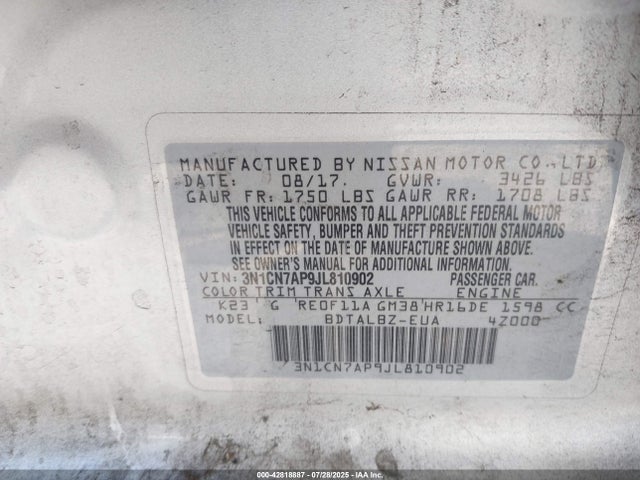3N1CN7AP9JL810902 Nissan 2018