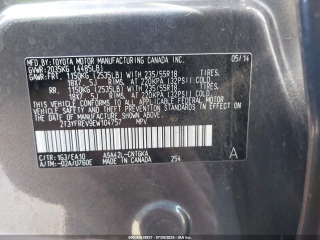 Toyota 2ar-fe 2014 2T3YFREV9EW104757 Image 9