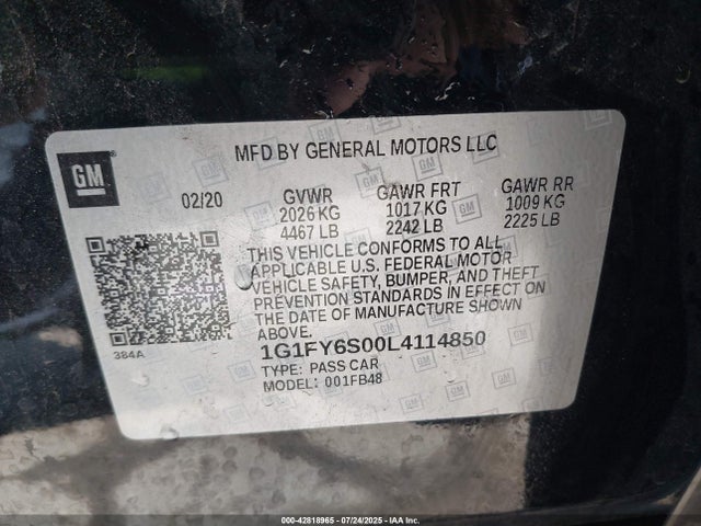 1G1FY6S00L4114850 Chevrolet 2020