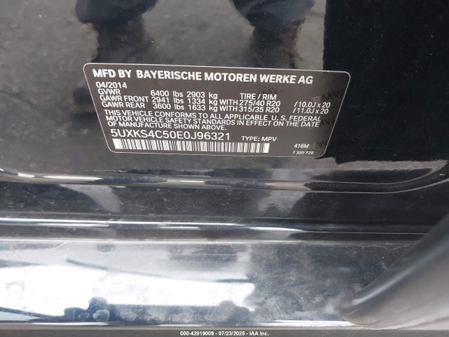 5UXKS4C50E0J96321 BMW 2014